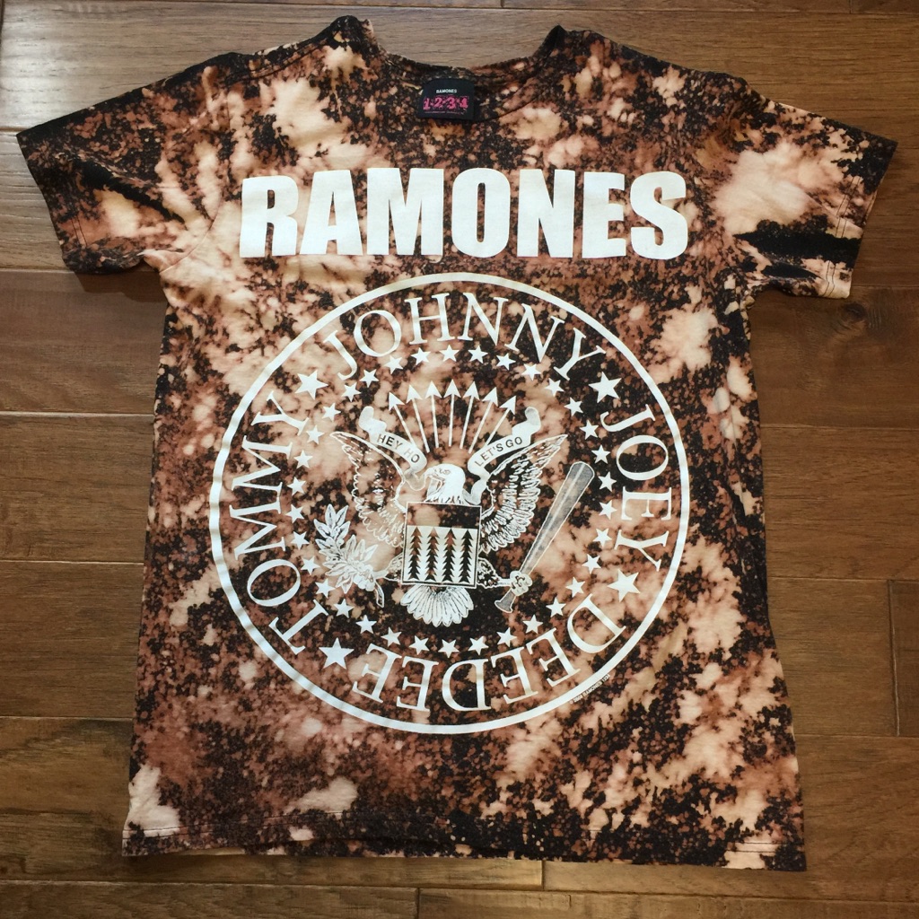 Custom Bleach Dye Ramones Tee Lg